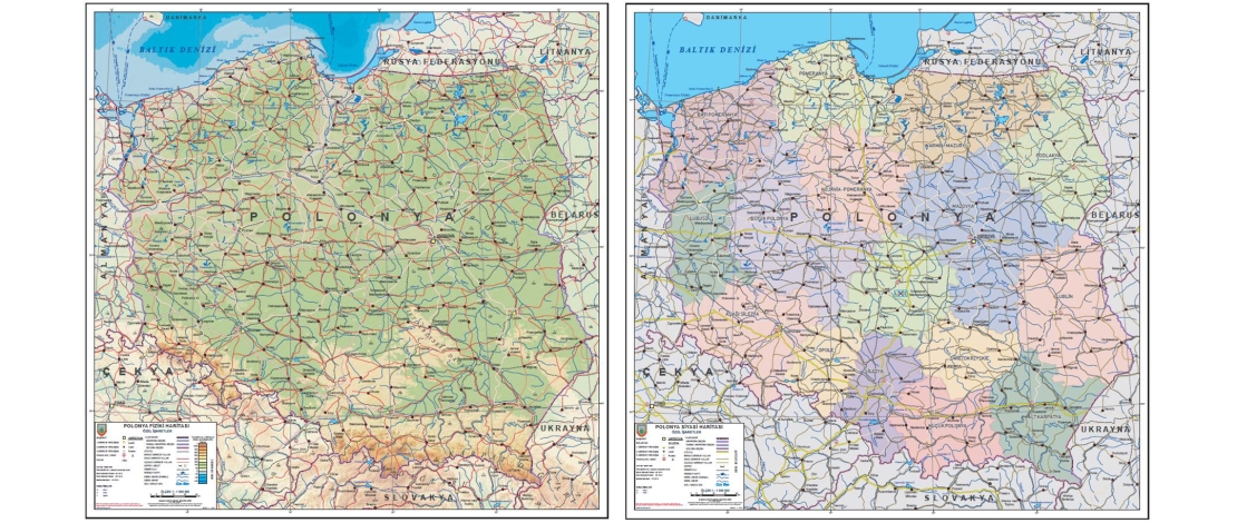 1/1.000.000 ölçekli Polonya Siyasi ve Fiziki Haritaları üretilerek satışa sunulmuştur.