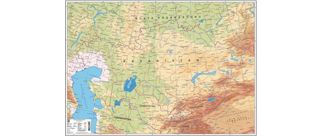1/3.000.000 ölçekli Kazakistan Fiziki ve Siyasi Haritaları üretilmiştir. İnternet sitemizin indirilebilir ürünler kısmında, ücretsiz olarak sunulmuştur.