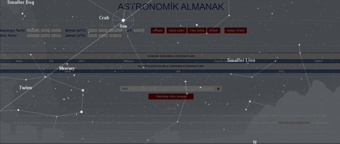 Astronomik Almanak Web Uygulaması hazırlanmıştır.