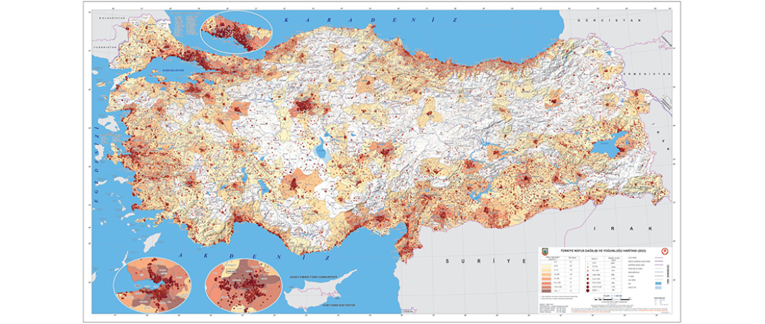 Türkiye Nüfus Dağılışı ve Yoğunluğu Haritası (2023)