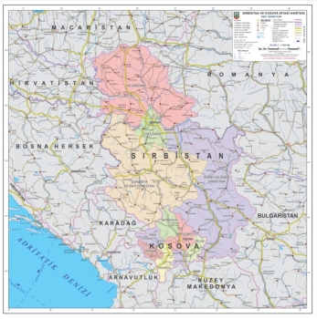1:1.000.000 Ölçekli Raster Sırbistan ve Kosova Siyasi Haritası