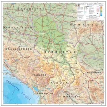 1:1.000.000 Ölçekli Raster Sırbistan ve Kosova Fiziki Haritası